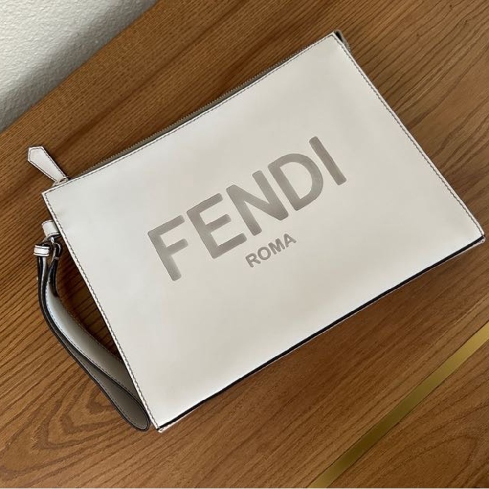 Fendi White and Gray Clutch